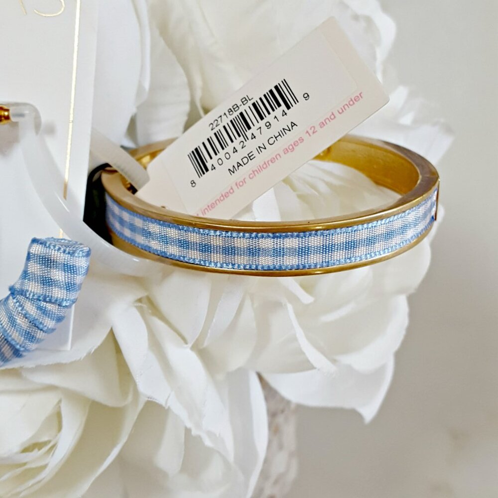 NEW! PREPPY Gingham FABRIC EARRINGS Bracelet SET - Picture 2 of 3